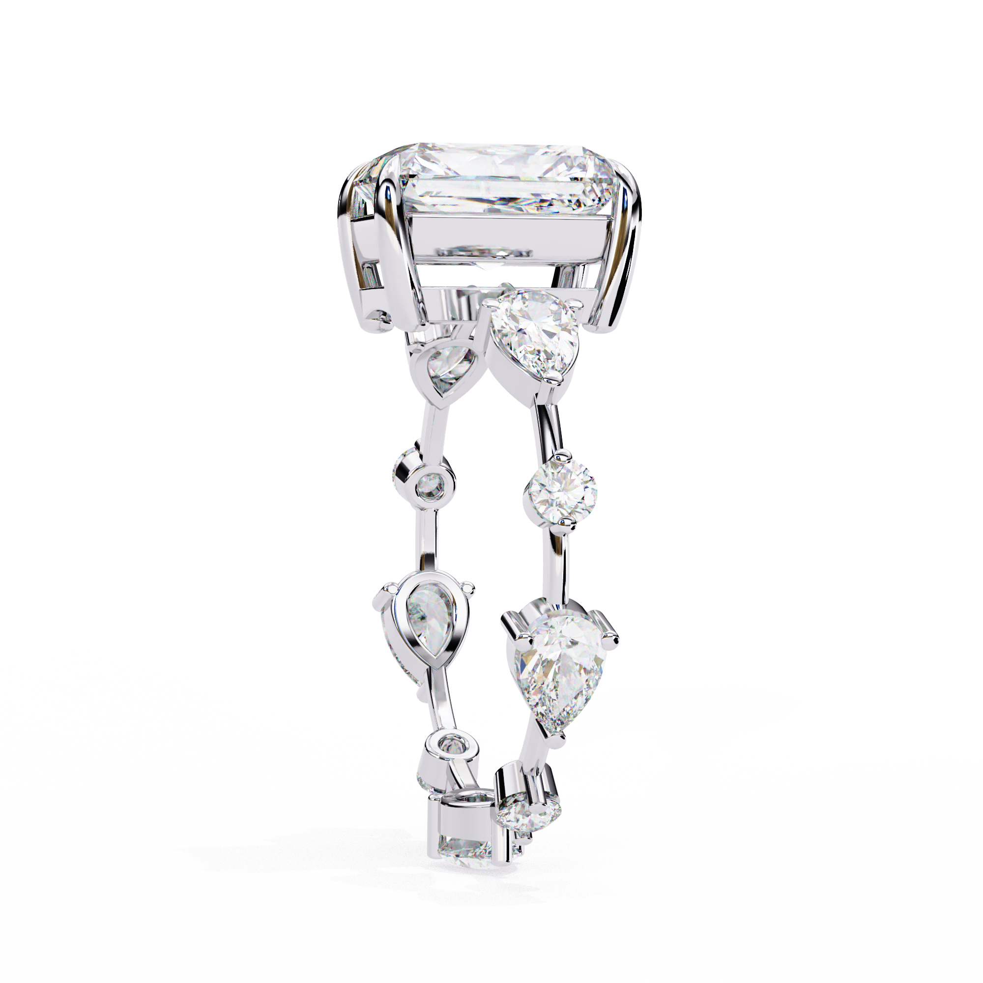 Emerald Cut Solitaire Ring with Diamond Ring 11