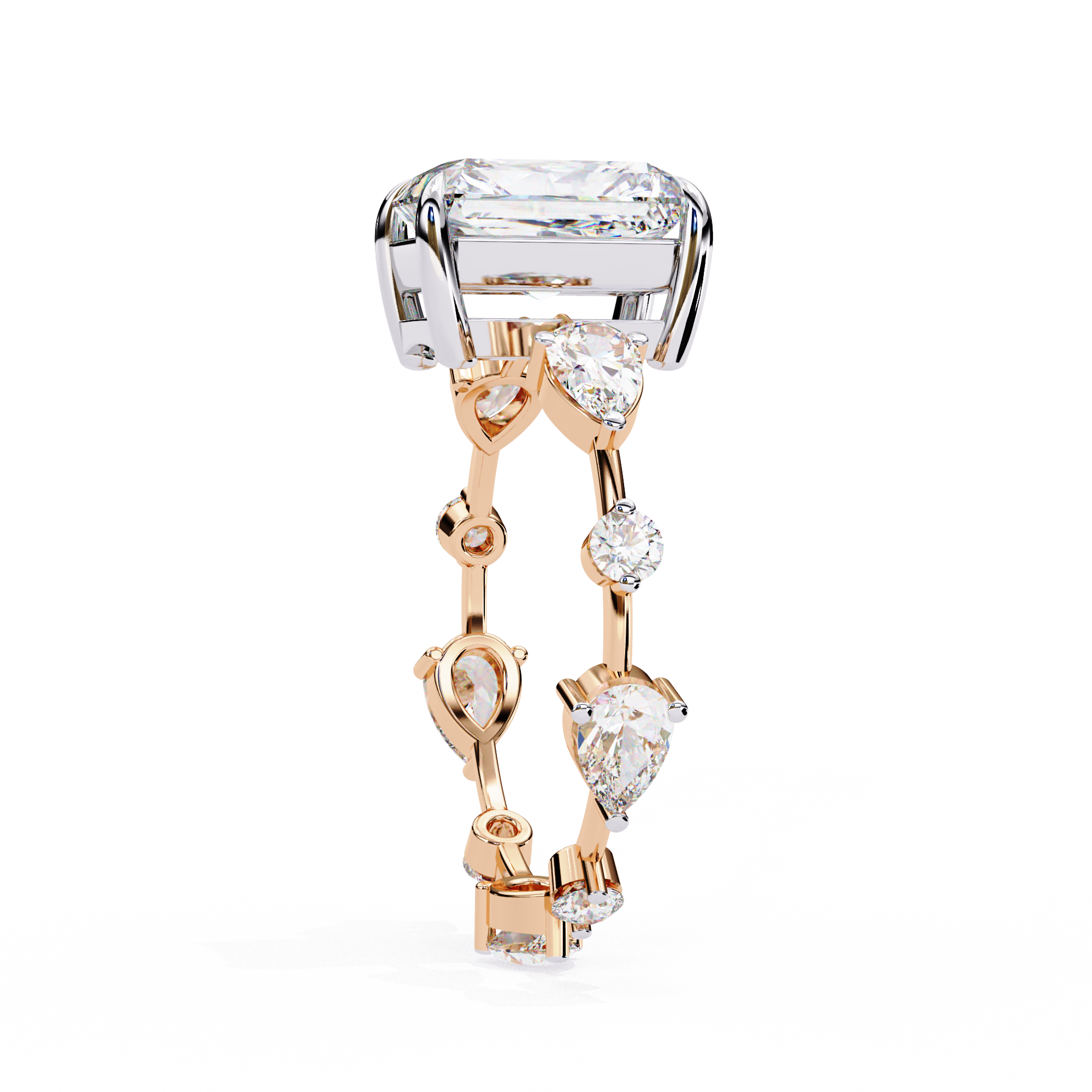 Emerald Cut Solitaire Ring with Diamond Ring 7