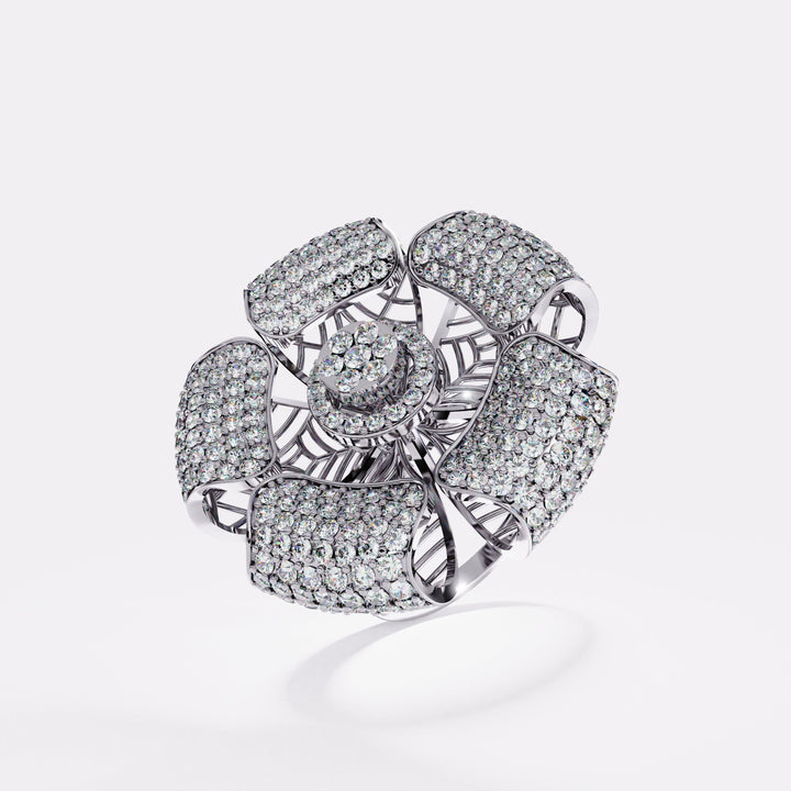 Fern-Petal Diamond Ring in 925 Silver