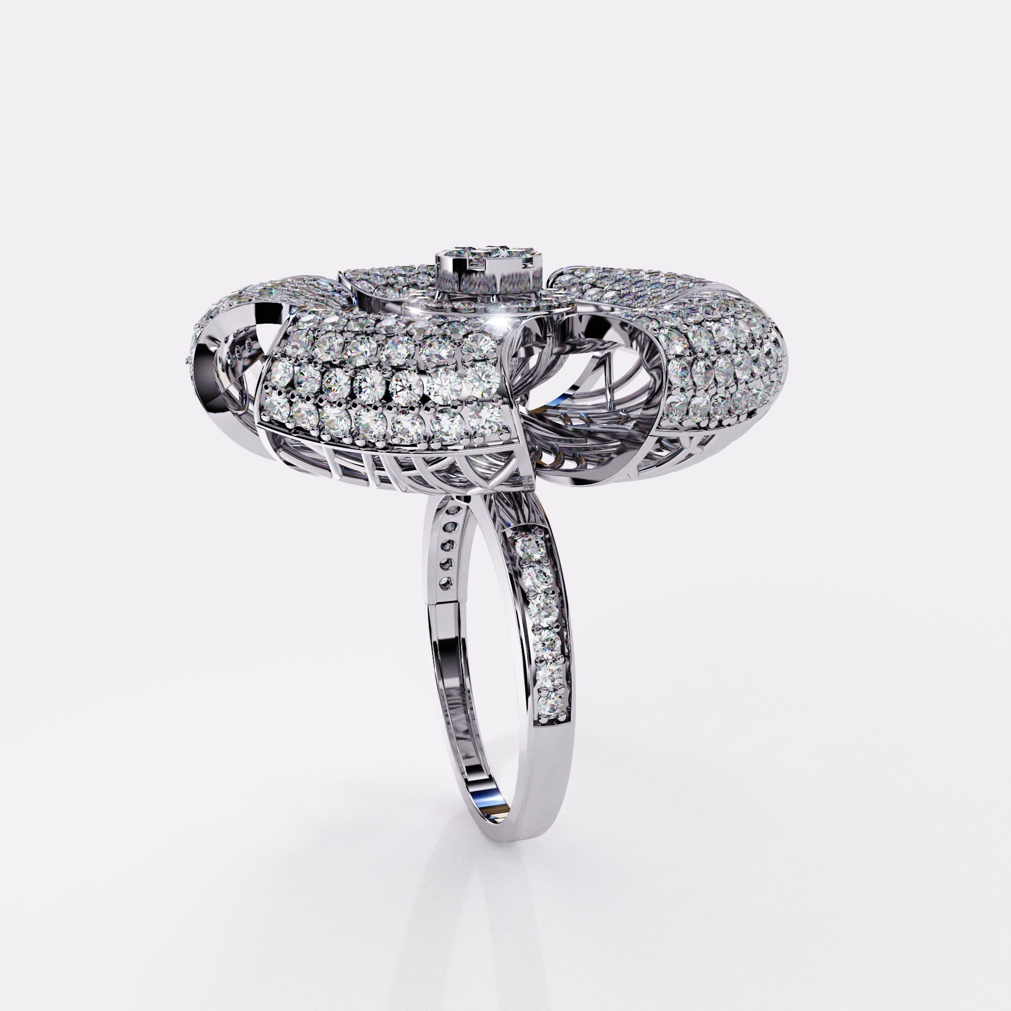 Fern-Petal Diamond Ring in 925 Silver