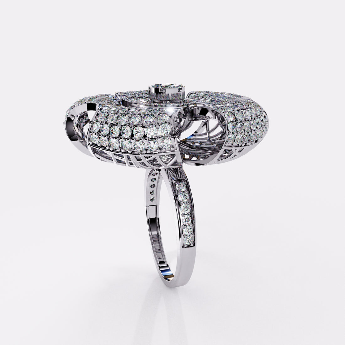 Fern-Petal Diamond Ring in 925 Silver