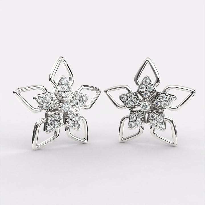 Flora Charms Diamond Stud Earrings In 925 Silver