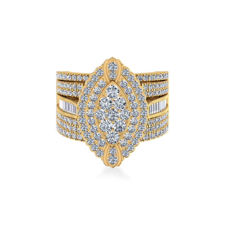 Floral Cluster Wide Baguette Pave Band Diamond Ring