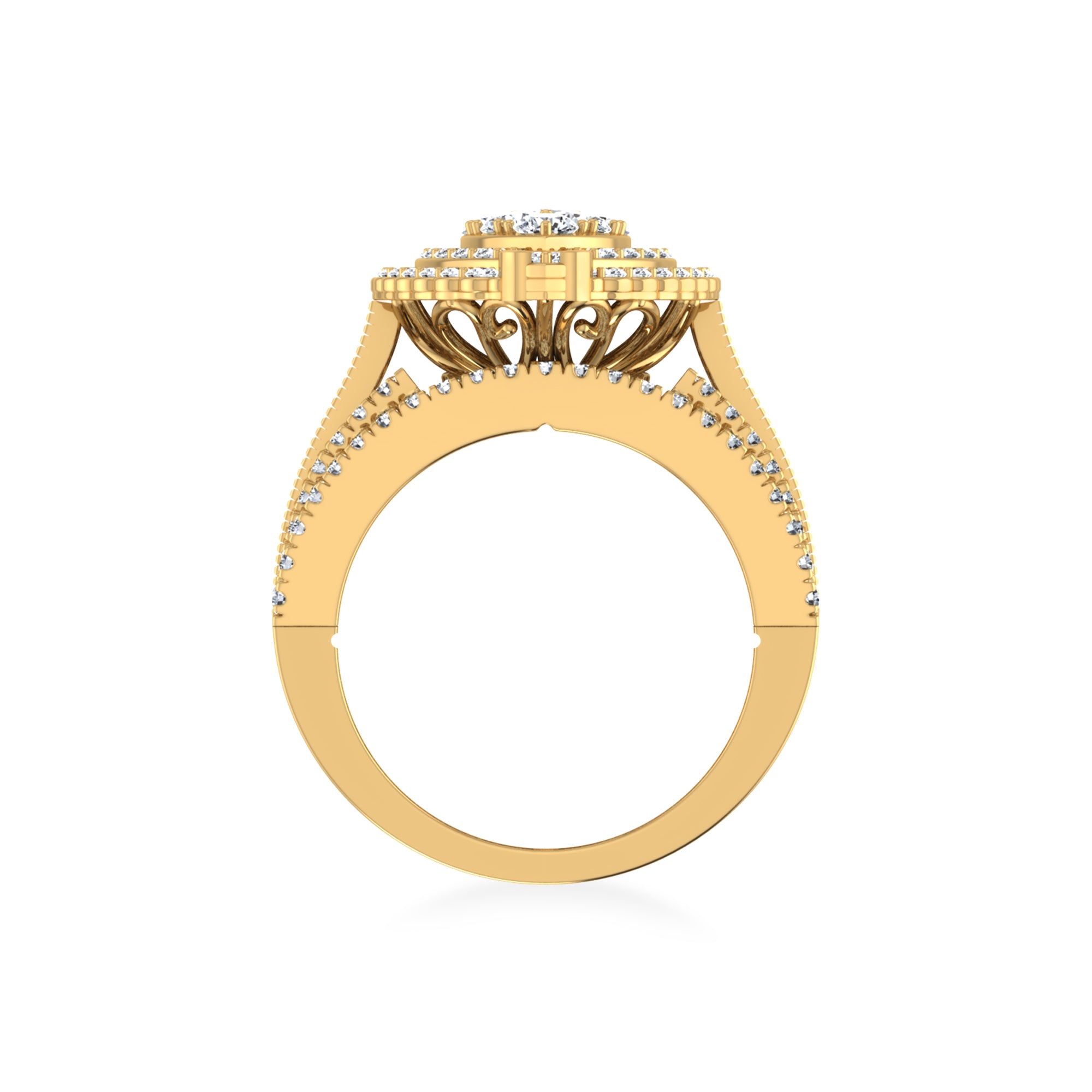 Floral Cluster Wide Baguette Pave Band Diamond Ring 2