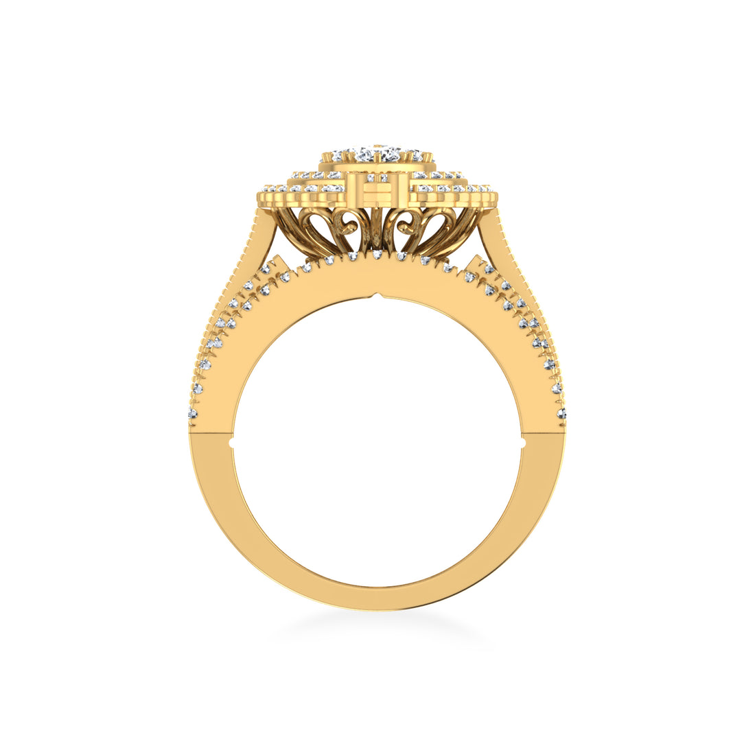 Floral Cluster Wide Baguette Pave Band Diamond Ring 2