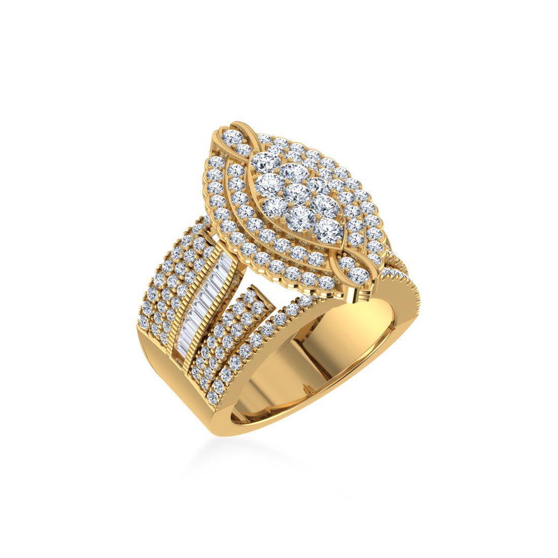 Floral Cluster Wide Baguette Pave Band Diamond Ring 3