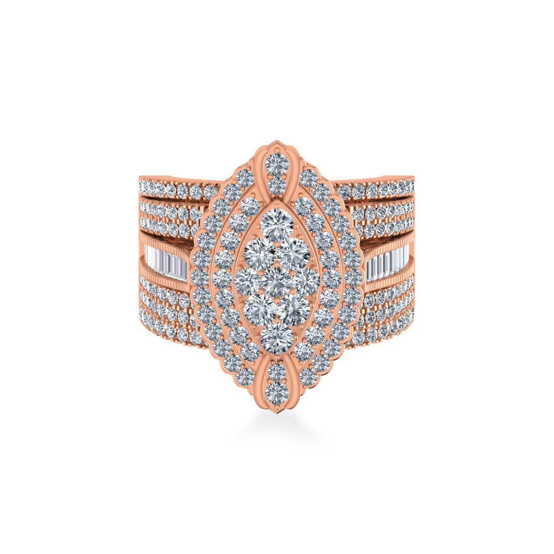 Floral Cluster Wide Baguette Pave Band Diamond Ring 4