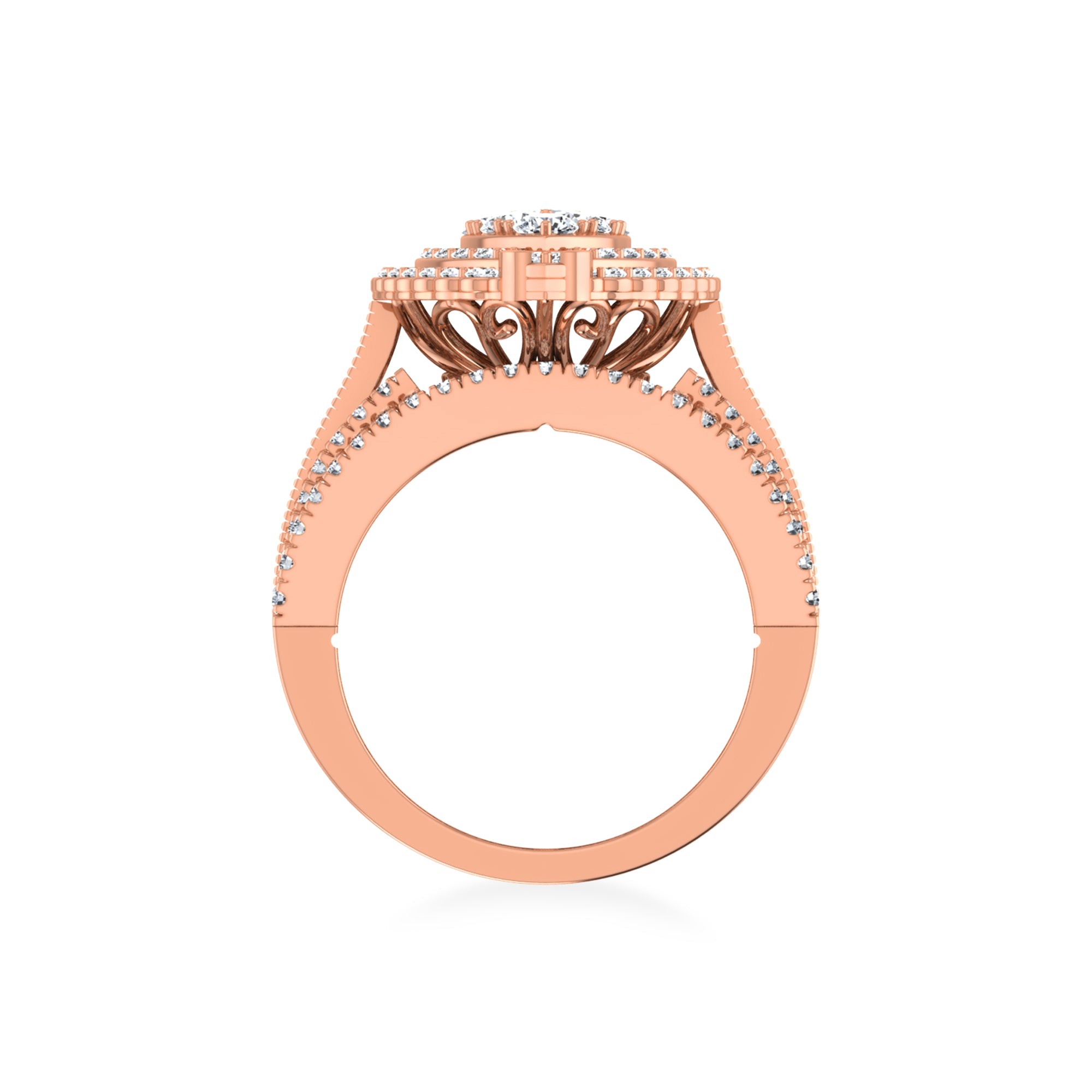 Floral Cluster Wide Baguette Pave Band Diamond Ring 5