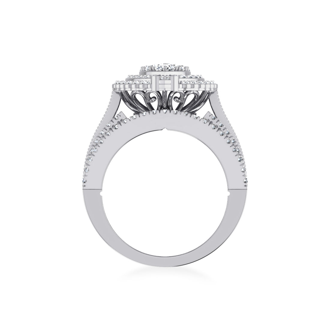 Floral Cluster Wide Baguette Pave Band Diamond Ring 8