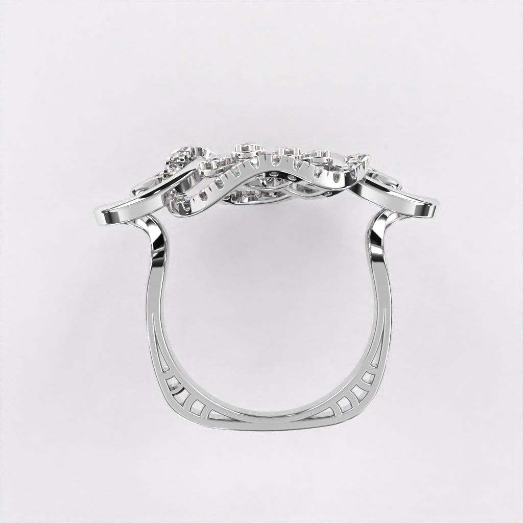 Floral Crossover Diamond Ring in 925 Silver