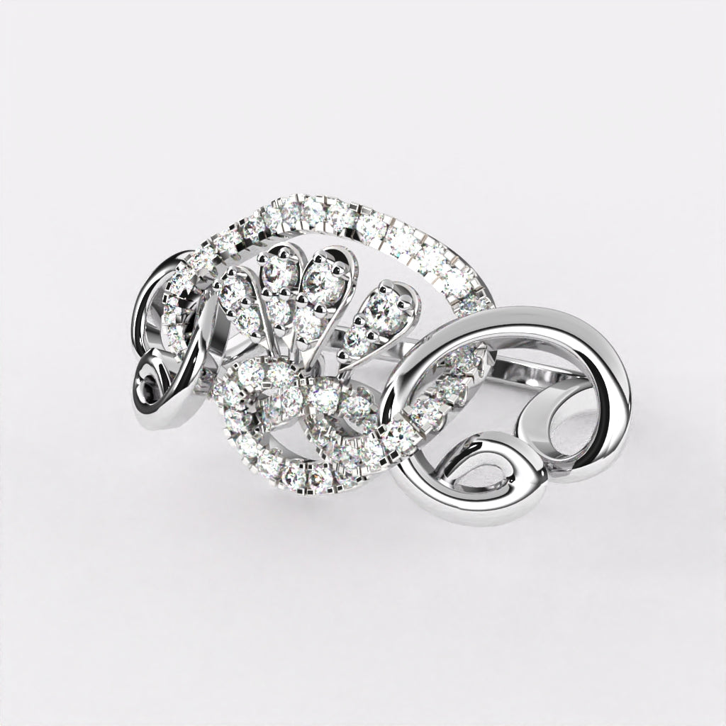 Floral Crossover Diamond Ring in 925 Silver