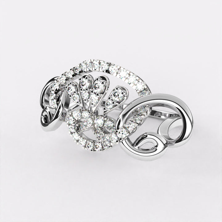 Floral Crossover Diamond Ring in 925 Silver