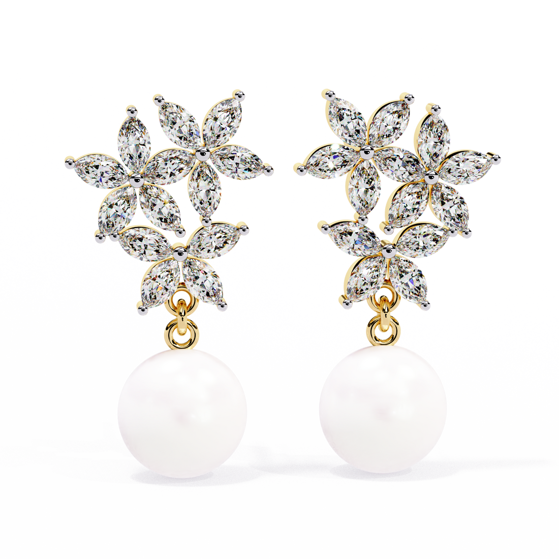 Floral Diamond Pearl Drop Earrings – Lab Grown Gold Jewelry