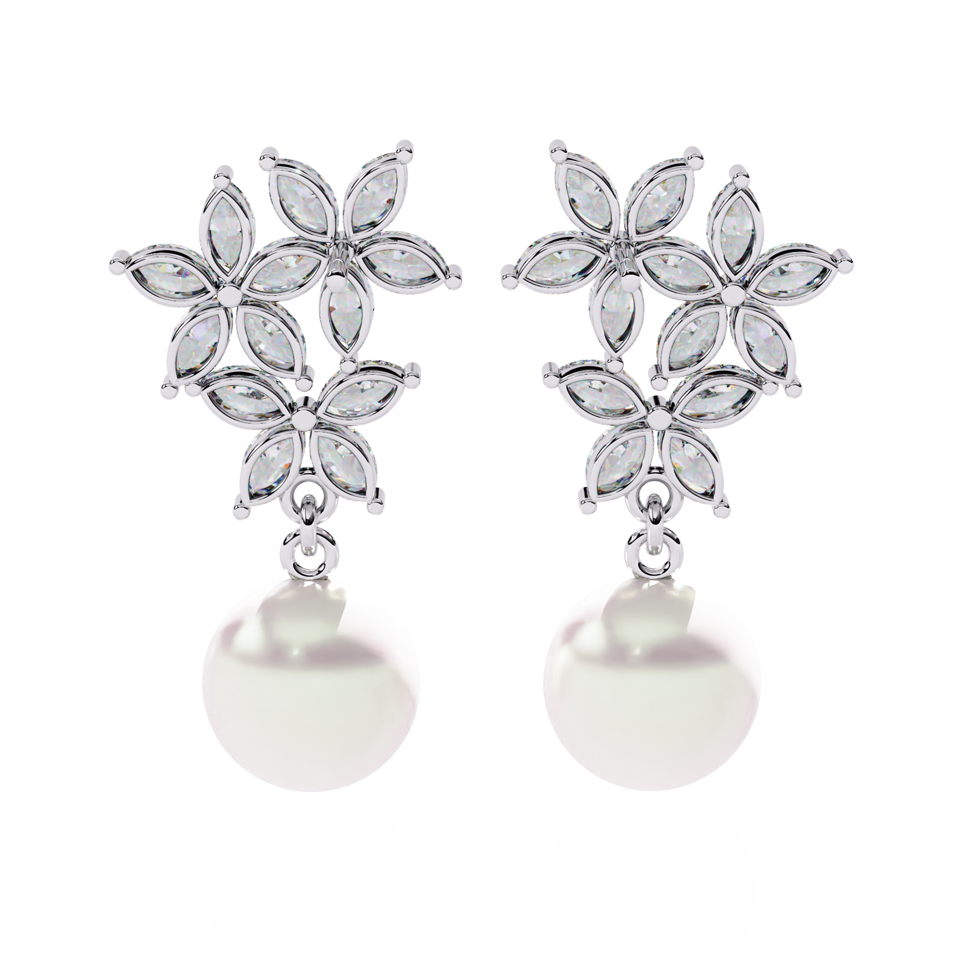 Floral Diamond Pearl Drop Earrings – Lab Grown Gold Jewelry