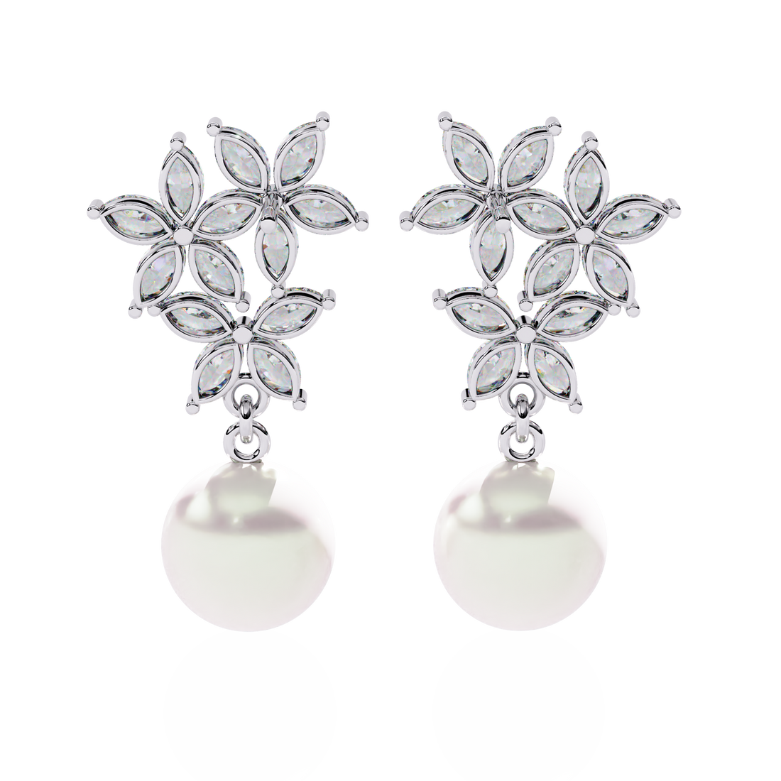 Floral Diamond Pearl Drop Earrings – Lab Grown Gold Jewelry