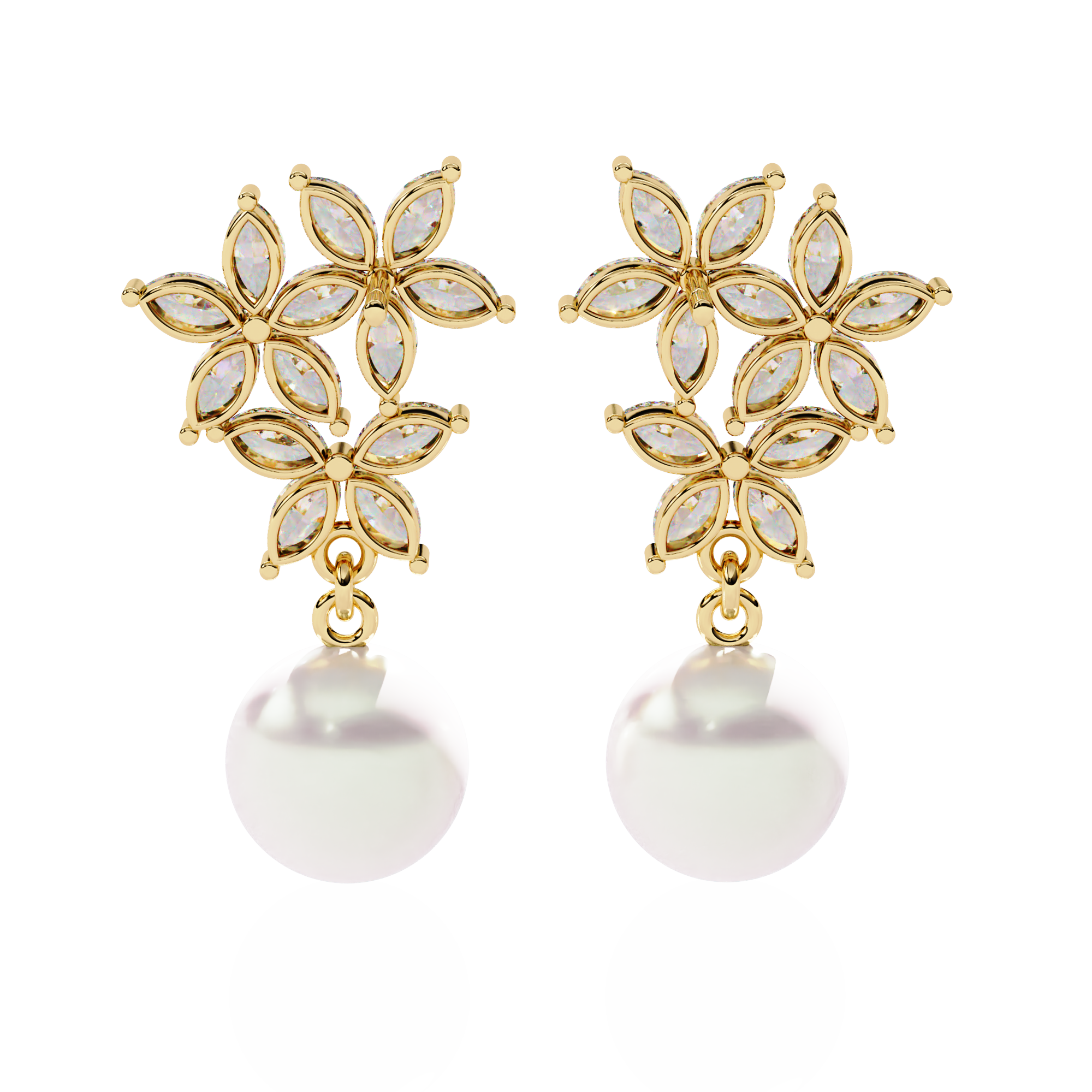 Floral Diamond Pearl Drop Earrings – Lab Grown Gold Jewelry