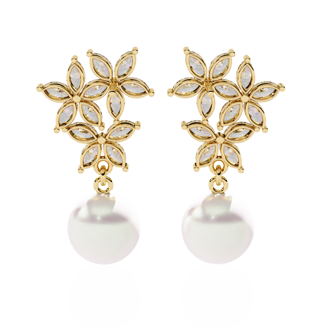 Floral Diamond Pearl Drop Earrings – Lab Grown Gold Jewelry