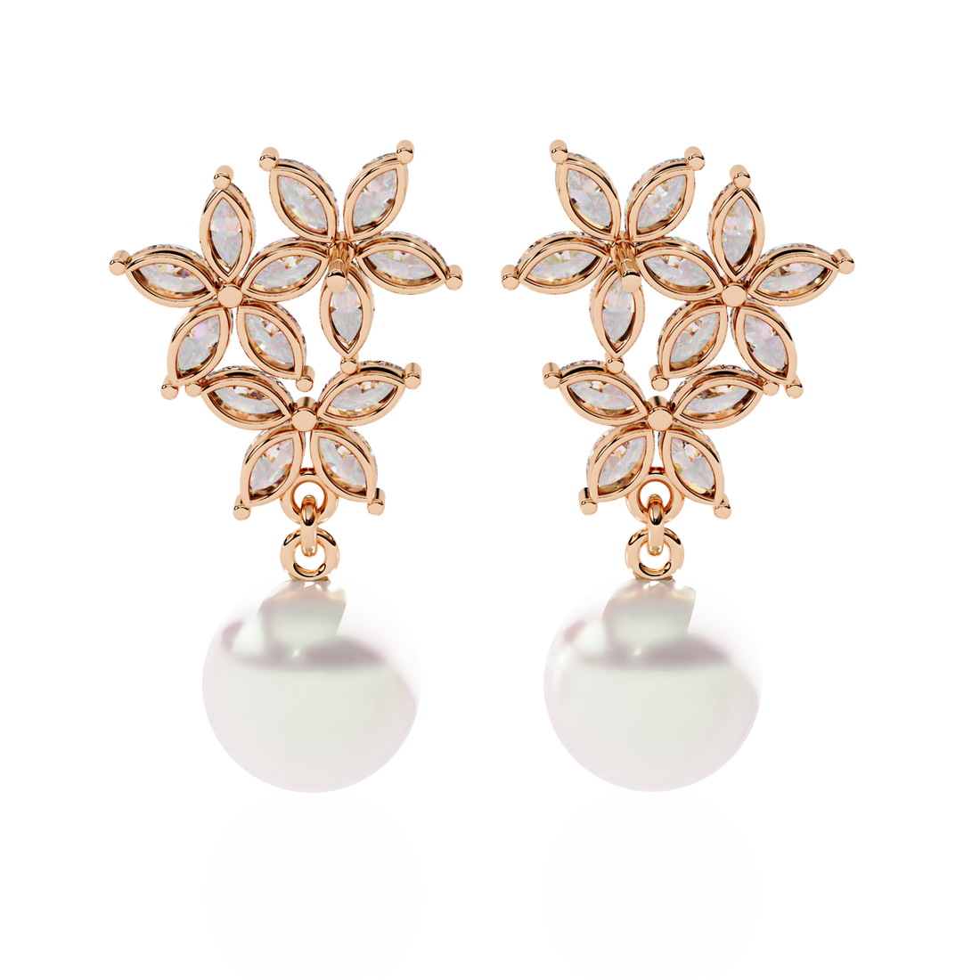 Floral Diamond Pearl Drop Earrings – Lab Grown Gold Jewelry