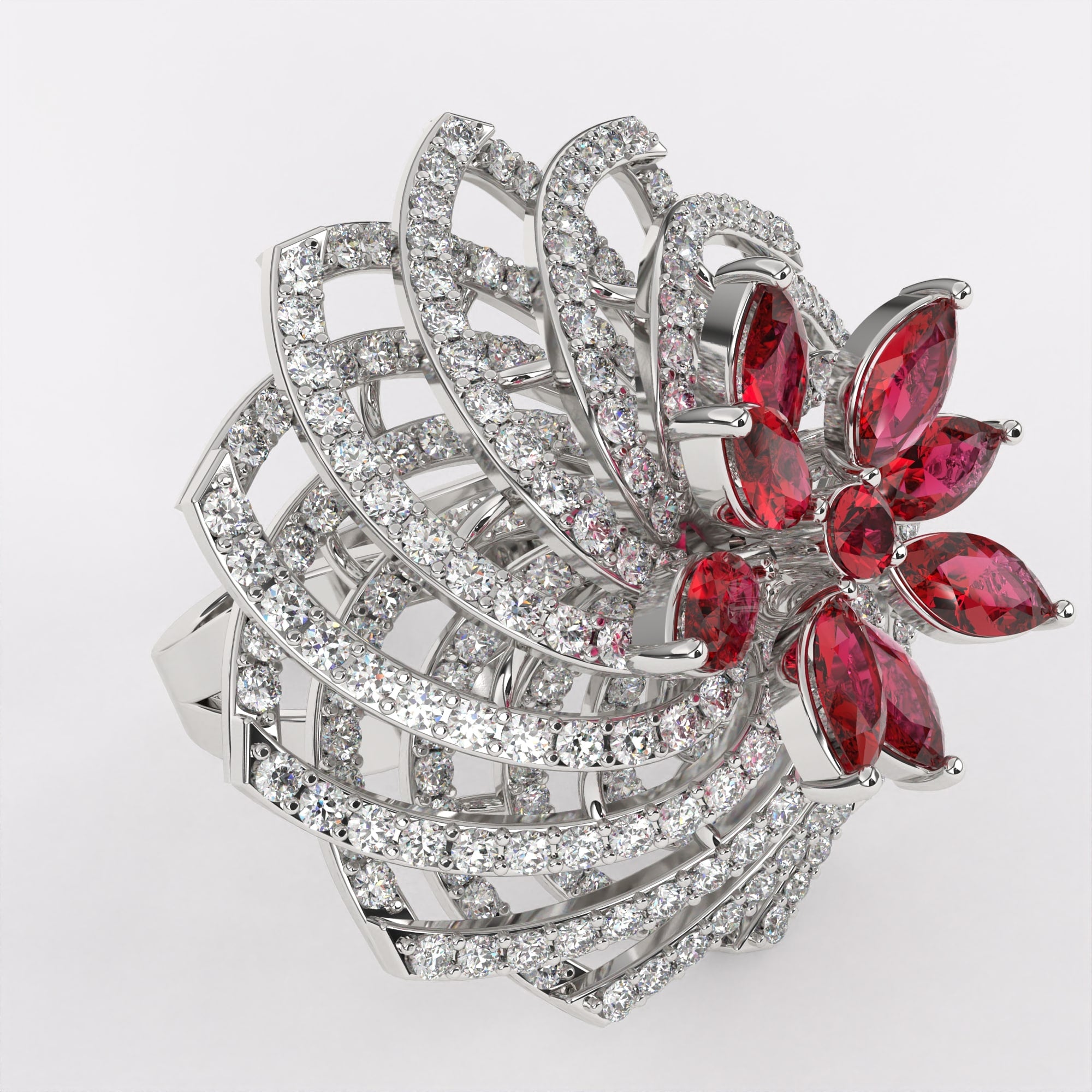 Floral Fantasy Diamond Ring in 925 Silver