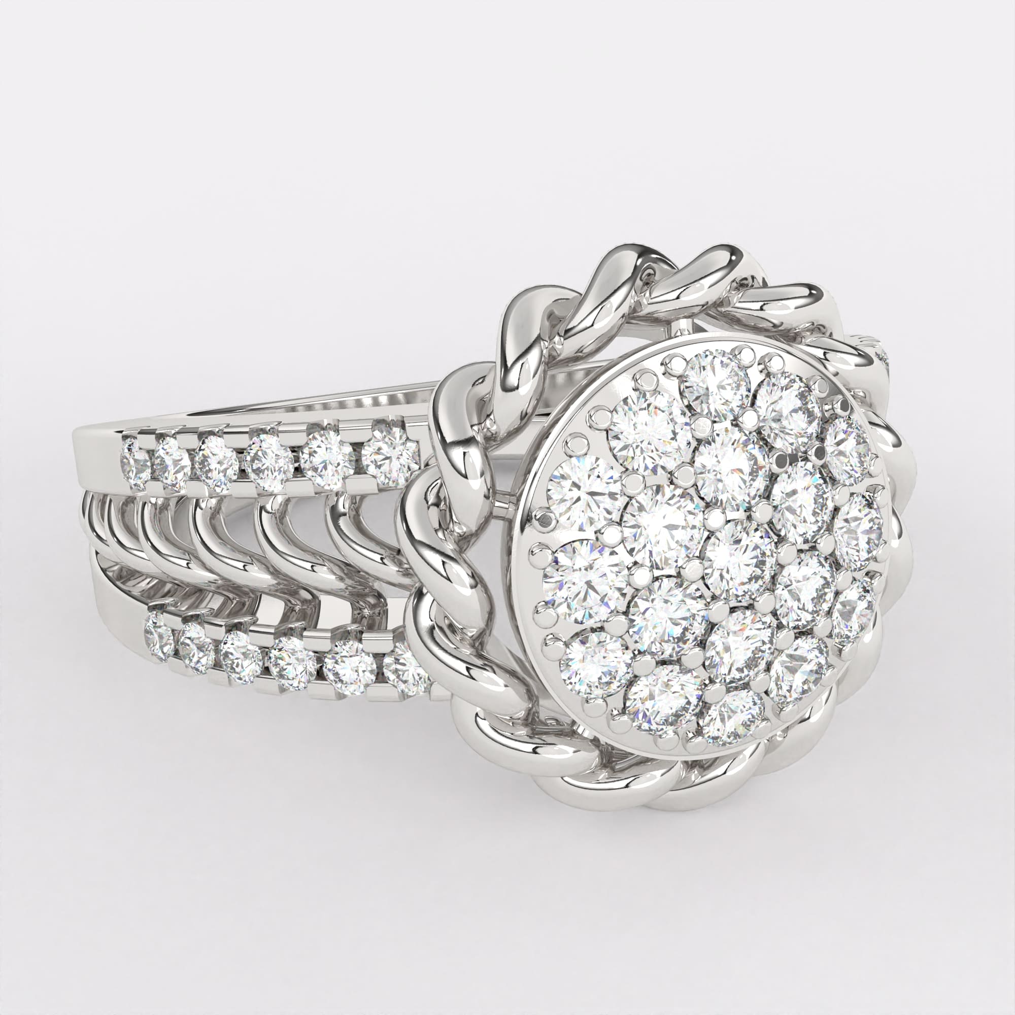 Floral Filigree Diamond Ring in 925 Silver