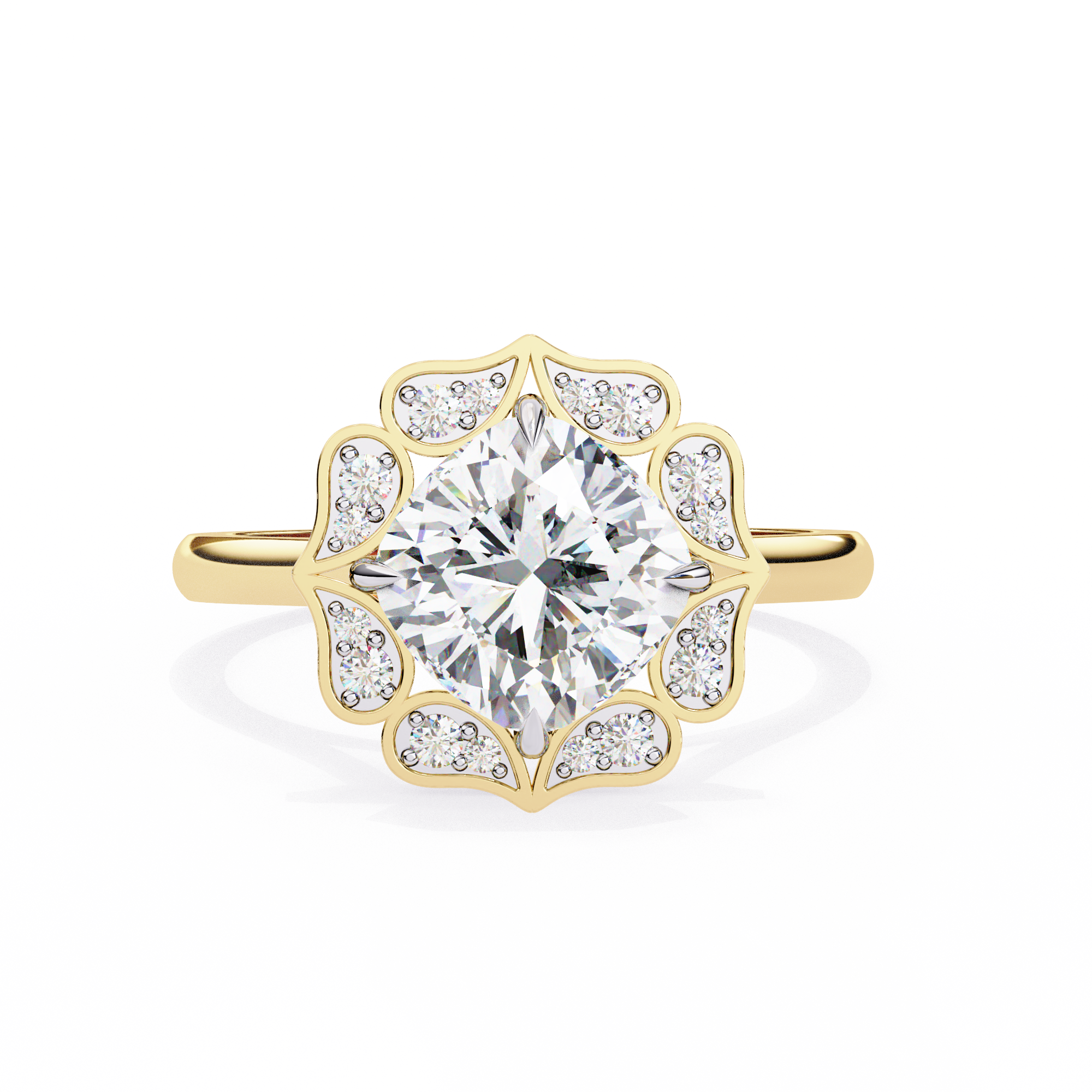 Floral Inspired Cushion Cut Diamond Ring