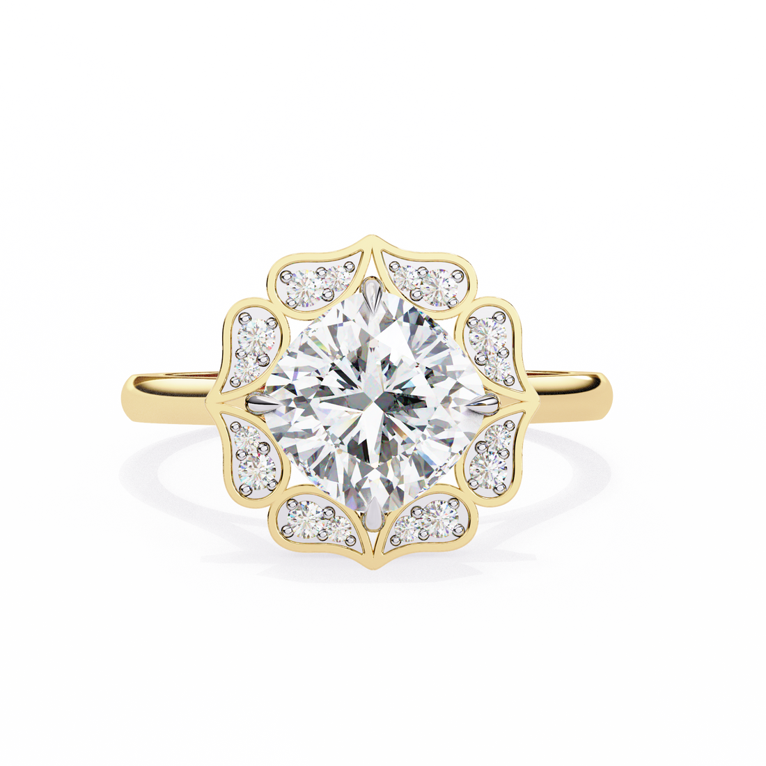 Floral Inspired Cushion Cut Diamond Ring