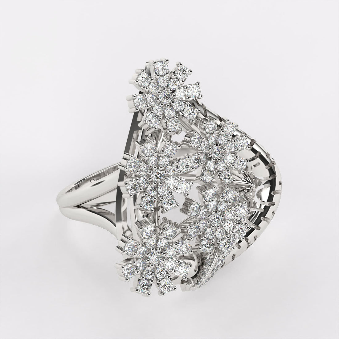 Floral Wreath Diamond Ring In 925 Silver