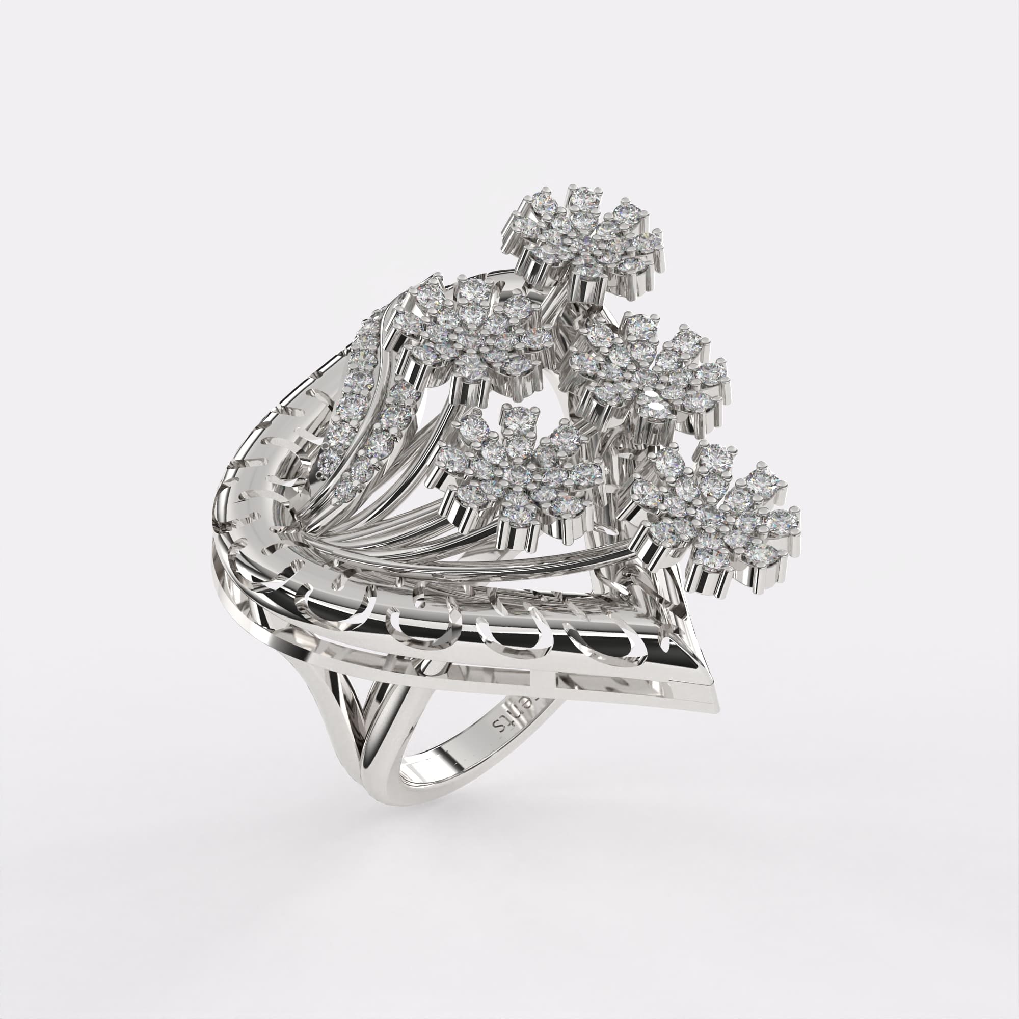Floral Wreath Diamond Ring In 925 Silver