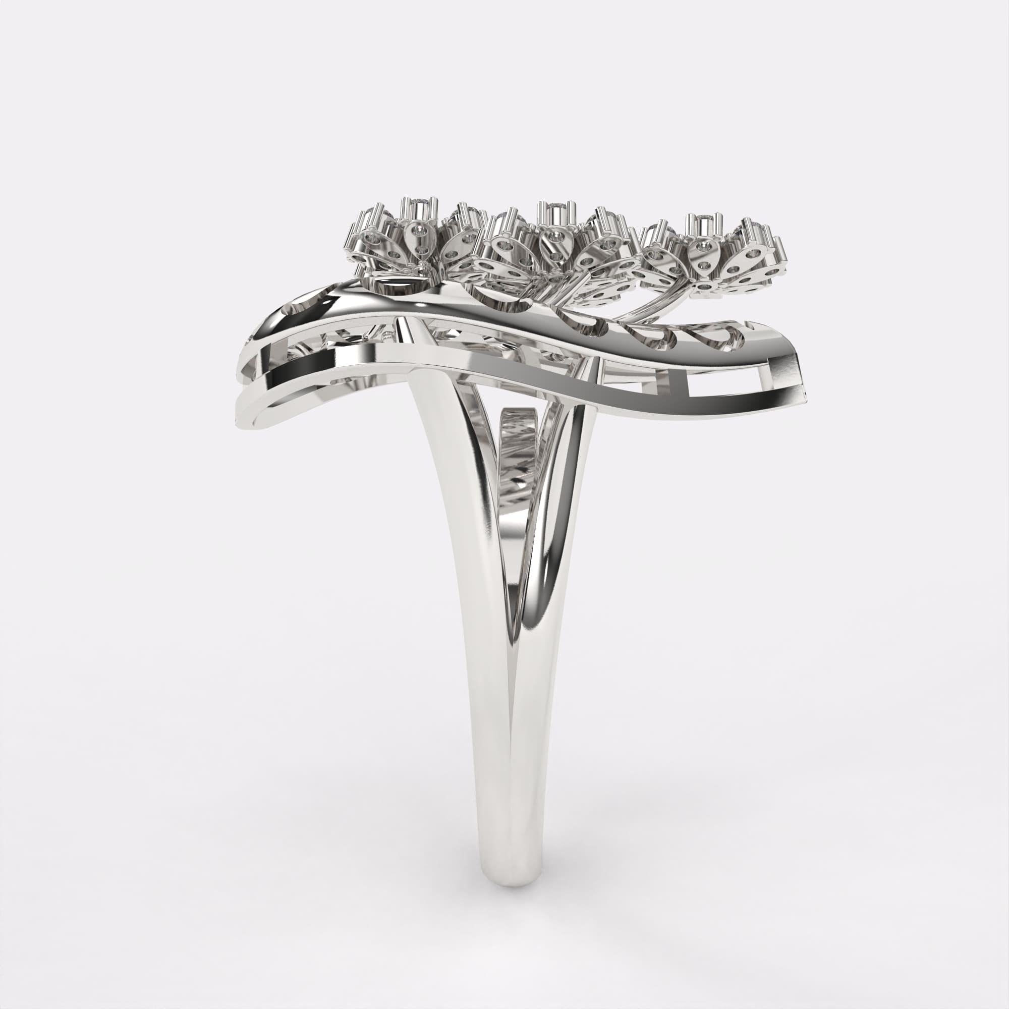 Floral Wreath Diamond Ring In 925 Silver