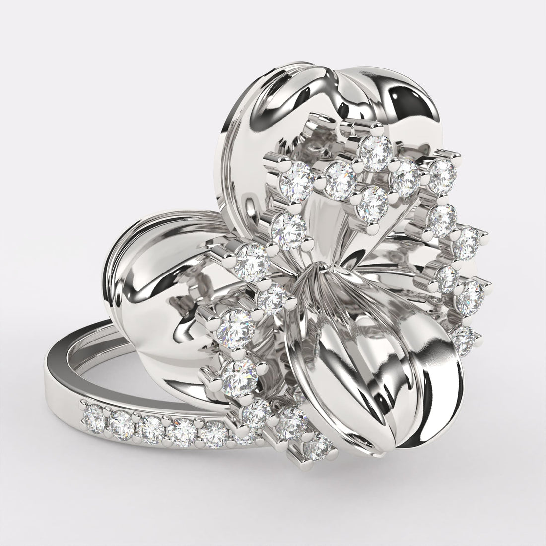 Floret Design Rose Gold Diamond Ring in 925 Silver