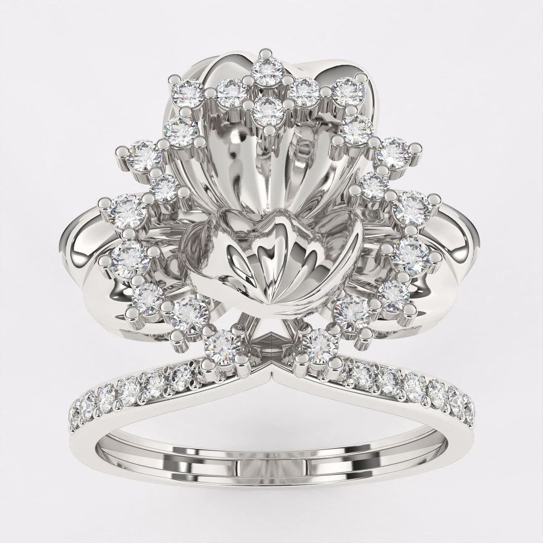 Floret Design Rose Gold Diamond Ring in 925 Silver