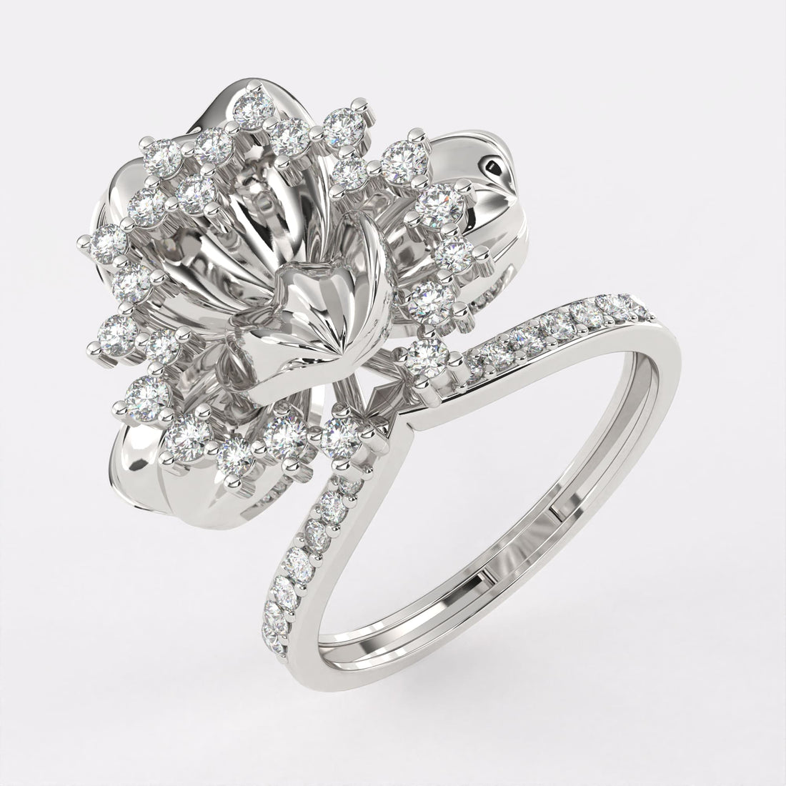 Floret Design Rose Gold Diamond Ring in 925 Silver