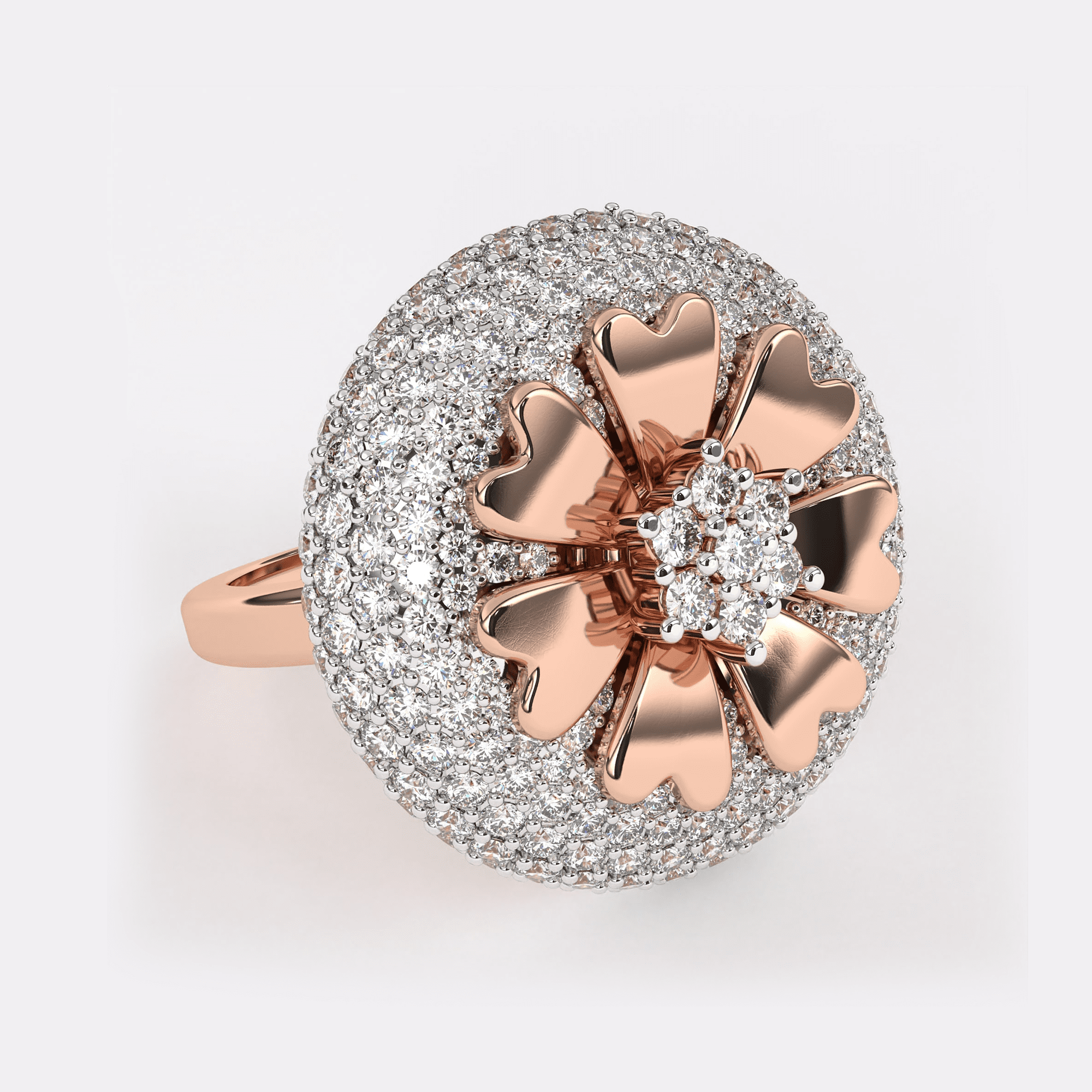 Flower Design Rose Gold Diamond Ring