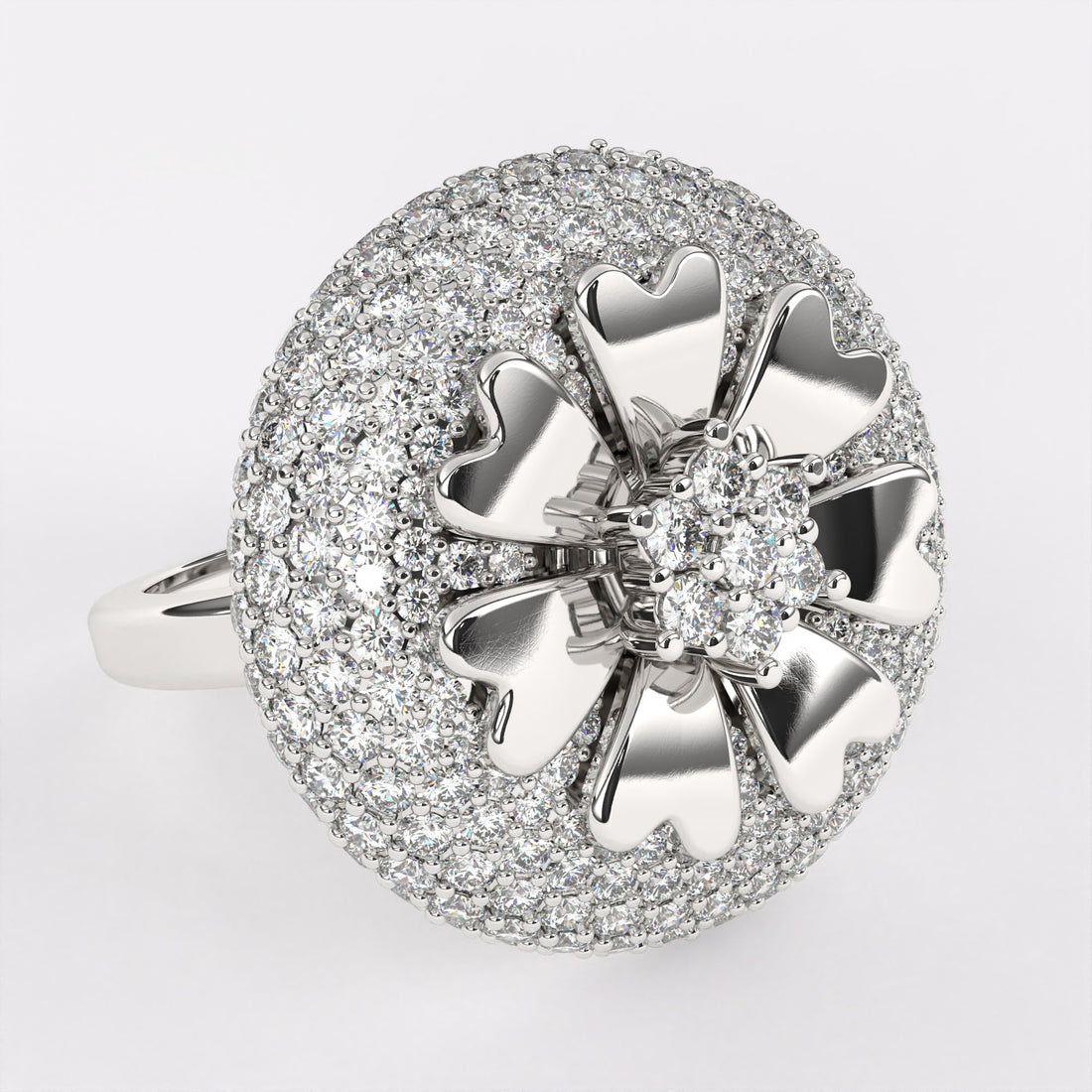 Flower Design Rose Gold Diamond Ring in 925 Silver