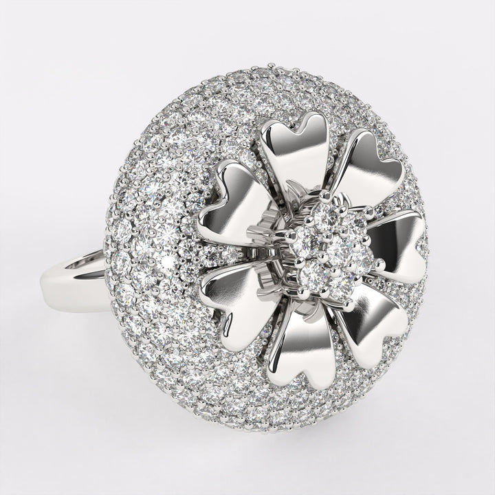 Flower Design Rose Gold Diamond Ring in 925 Silver