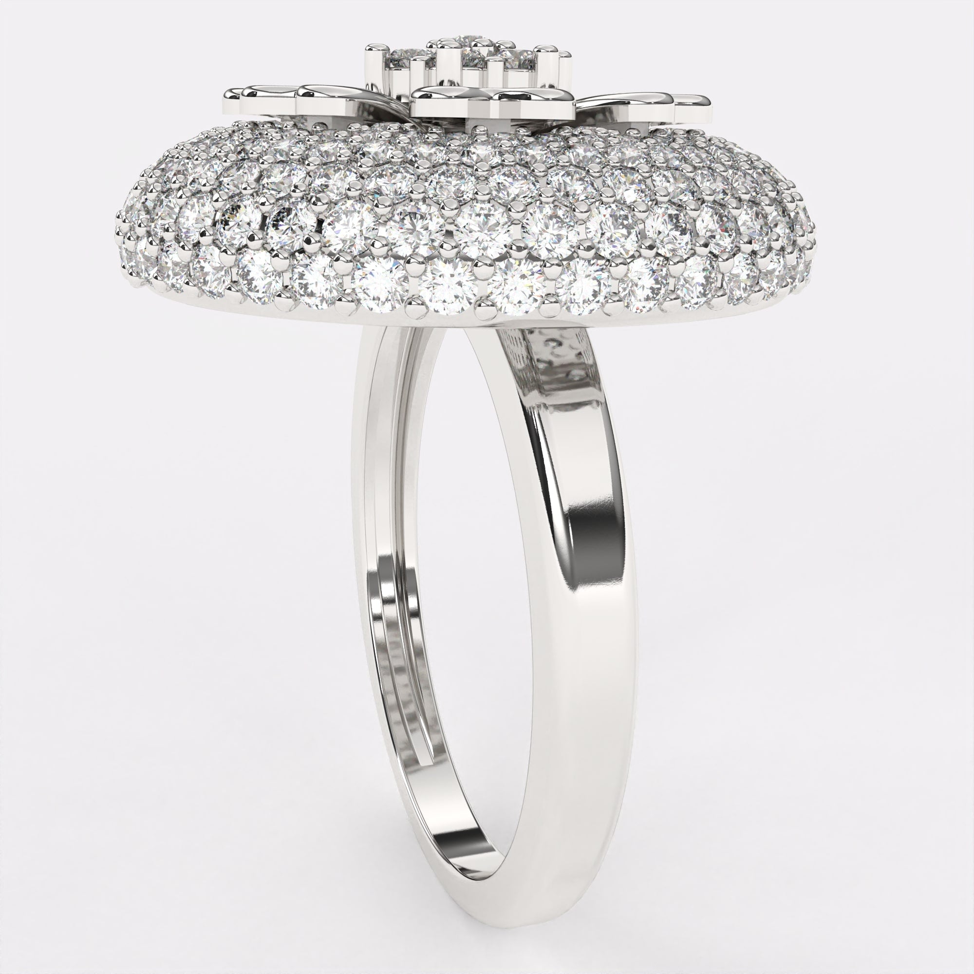 Flower Design Rose Gold Diamond Ring in 925 Silver