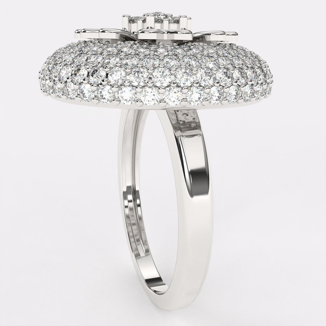 Flower Design Rose Gold Diamond Ring in 925 Silver