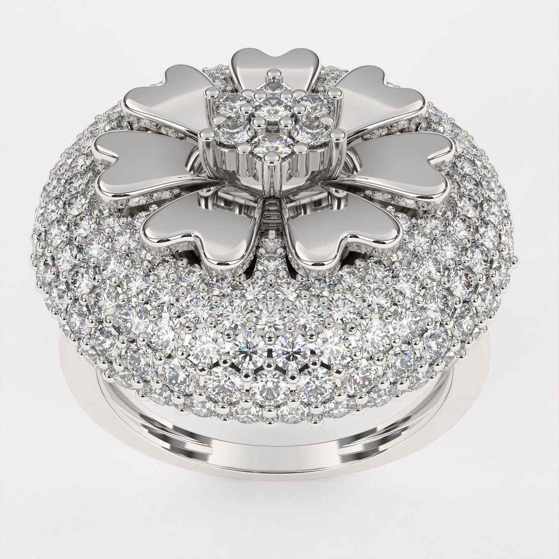 Flower Design Rose Gold Diamond Ring in 925 Silver