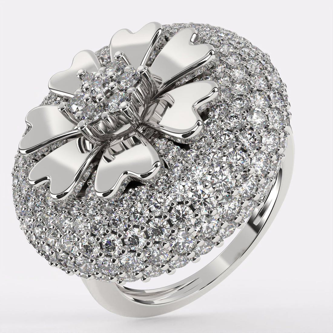 Flower Design Rose Gold Diamond Ring in 925 Silver