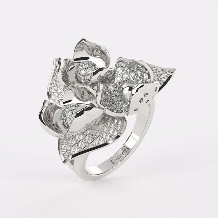 Gardenia Diamond Ring In 925 Silver