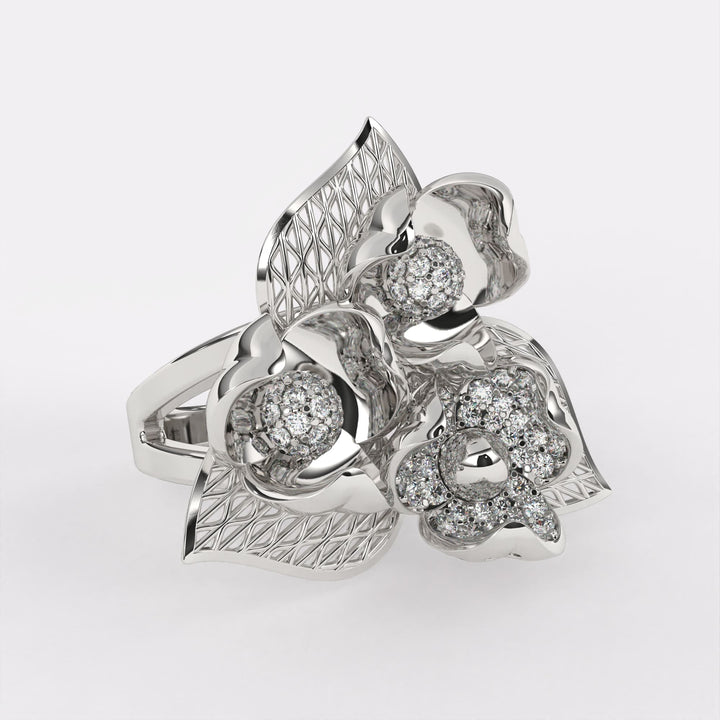 Gardenia Diamond Ring In 925 Silver