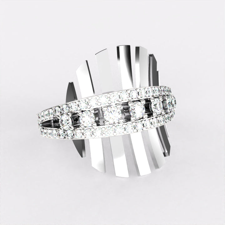 Geometric Multi Lines Diamond Ring in 925 Silver