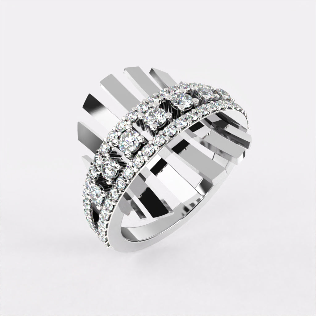 Geometric Multi Lines Diamond Ring in 925 Silver