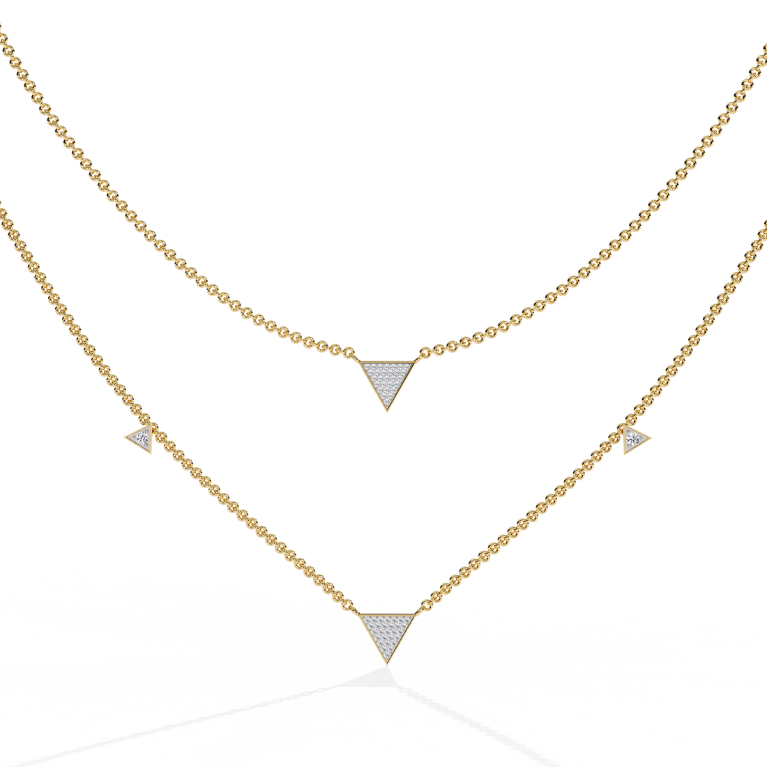 Geometric Triangle Necklace – Lab Grown Diamonds in  Double Chain Design
