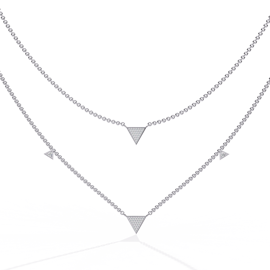 Geometric Triangle Necklace – Lab Grown Diamonds in  Double Chain Design