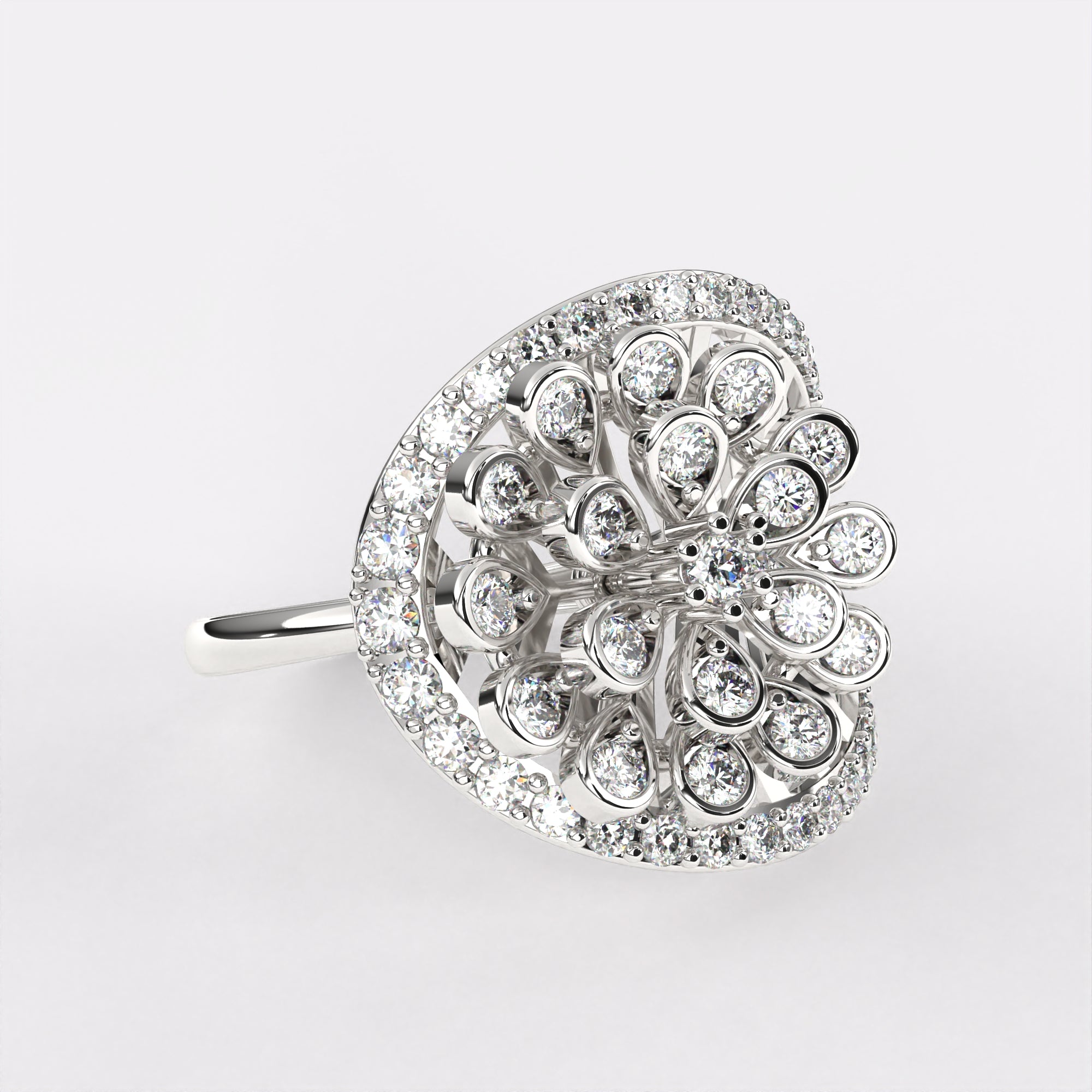 Glittering Blow Diamond Ring in 925 Silver