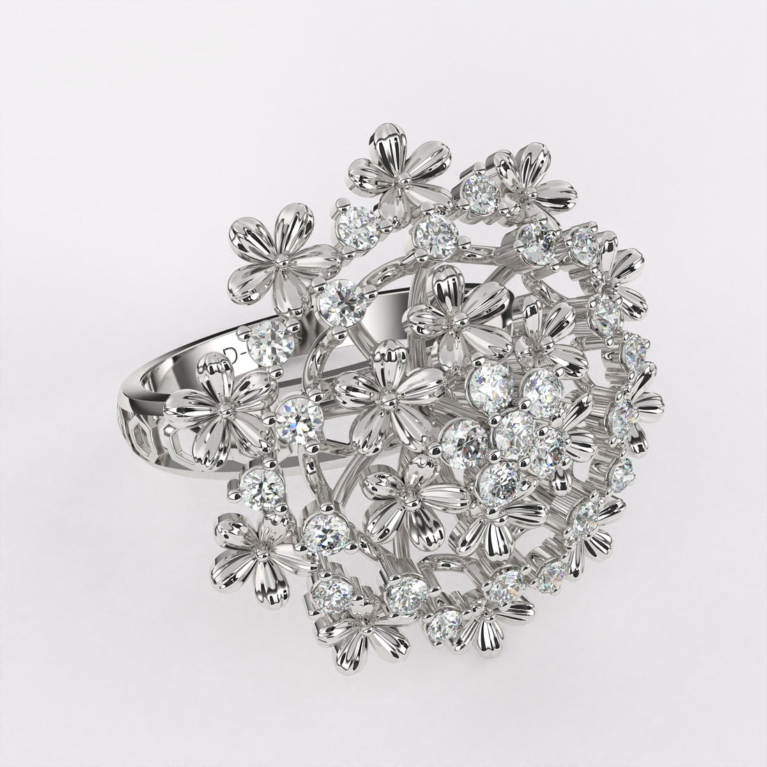 Gold Alloy Beads Diamond Ring in 925 Silver