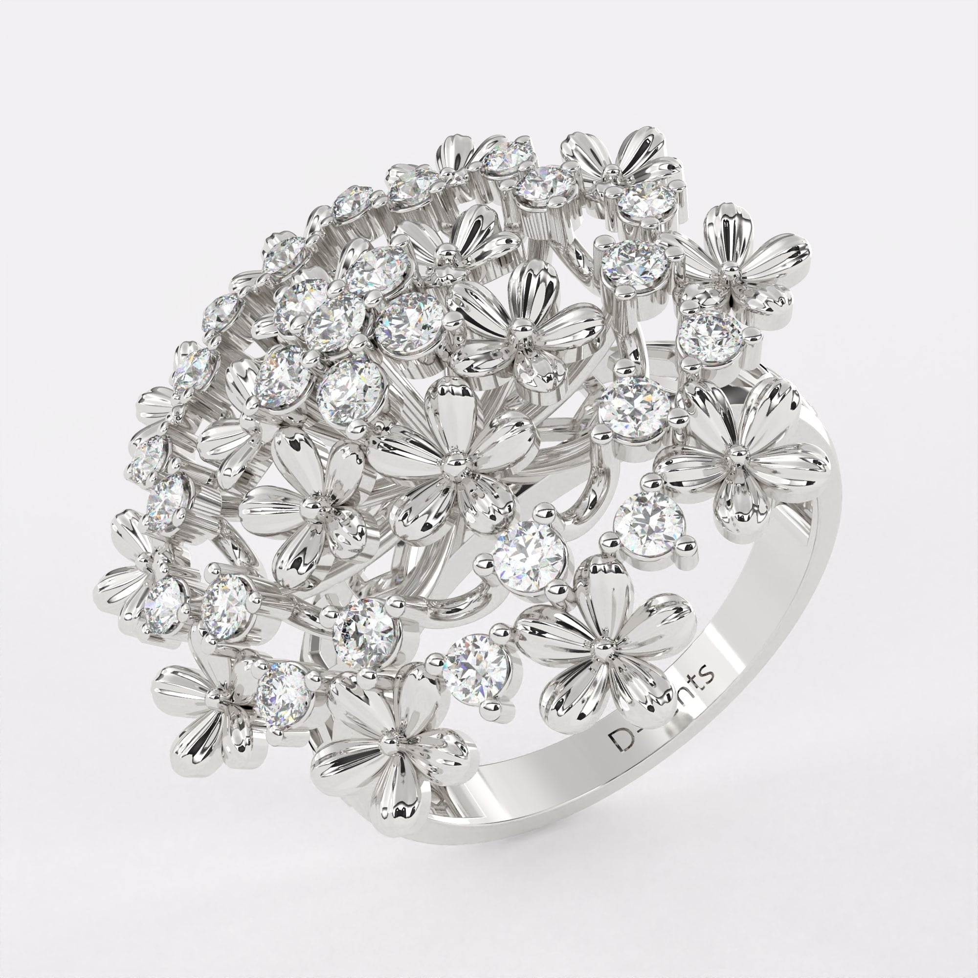 Gold Alloy Beads Diamond Ring in 925 Silver