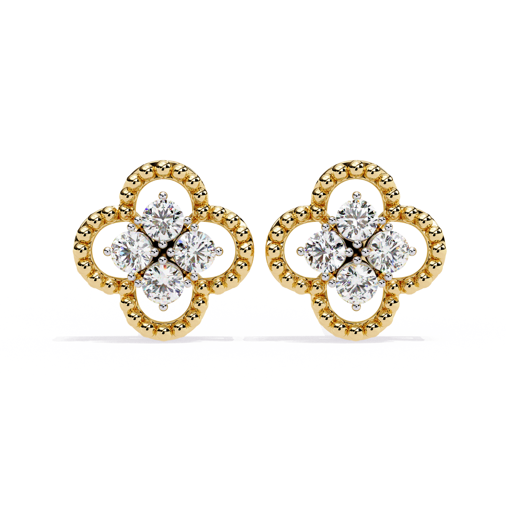 Gold Clover Diamond Stud Earrings – Lab Grown Diamond Jewelry