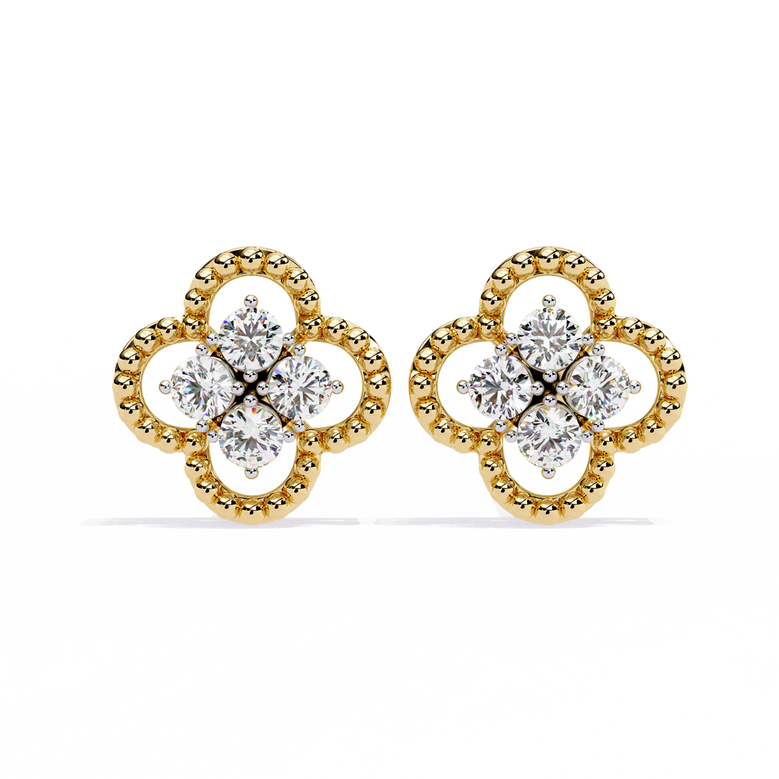 Gold Clover Diamond Stud Earrings – Lab Grown Diamond Jewelry